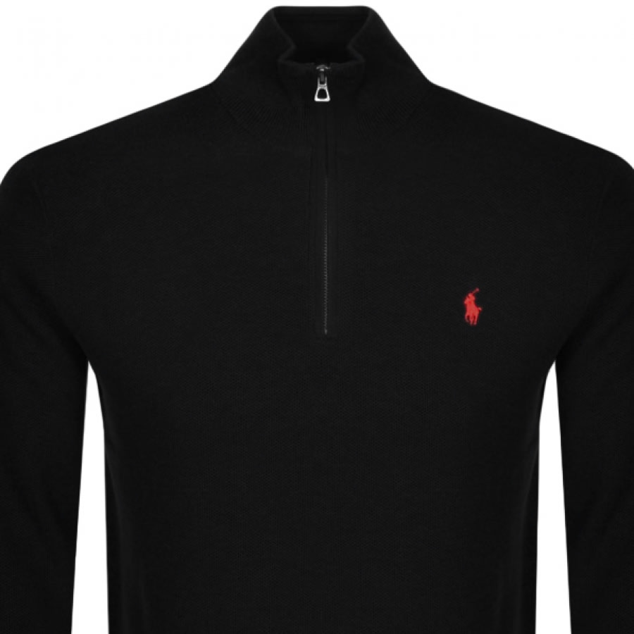 Alternative Image for ProductRalph Lauren Half Zip Waffle Knit Jumper Black2